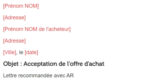 Mod Le De Lettre Acceptation Offre D Achat D Un Bien Immobilier